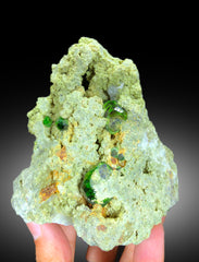 Lush Green Demantoid Garnet Crystals on Matrix, Raw Mineral, Demantoid Garnet Specimen - 590 gram