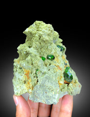 Lush Green Demantoid Garnet Crystals on Matrix, Raw Mineral, Demantoid Garnet Specimen - 590 gram