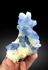 Blue Color Celestine Crystals with Calcite, Celestine Specimen, Celestine from Baghdis, Mine Afghanistan - 289 gram