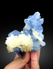 Blue Color Celestine Crystals with Calcite, Celestine Specimen, Celestine from Baghdis, Mine Afghanistan - 289 gram