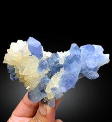 Blue Color Celestine Crystals with Calcite, Celestine Specimen, Celestine from Baghdis, Mine Afghanistan - 289 gram