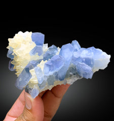 Blue Color Celestine Crystals with Calcite, Celestine Specimen, Celestine from Baghdis, Mine Afghanistan - 289 gram