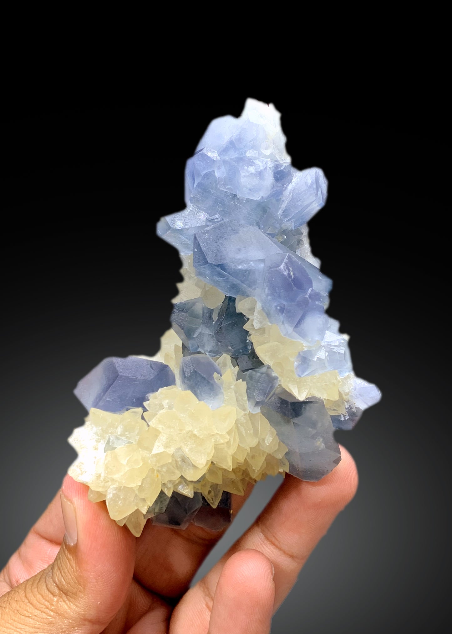 Blue Color Celestine Crystals with Calcite, Celestine Specimen, Celestine from Baghdis, Mine Afghanistan - 289 gram