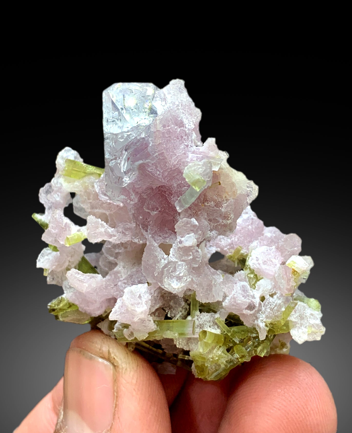 Lush Green Tourmaline Crystals with Topaz and Lepidolite from Pakistan - 38 grams
