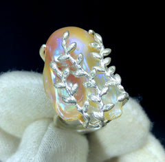 Pearl Ring, Adjustable Baroque Pearl Ring, Handmade Ring, Wedding Ring, Engagement Ring, Pearl Gemstone, Sterling Silver 925