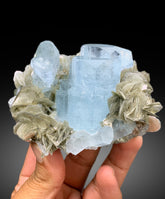 Sky Blue Color Aquamarine Crystals with Muscovite Mica from Nagar valley Hunza, Gilgit Baltistan - 372 gram