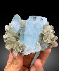Sky Blue Color Aquamarine Crystals with Muscovite Mica from Nagar valley Hunza, Gilgit Baltistan - 372 gram