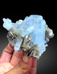 Sky Blue Color Aquamarine Crystals with Muscovite Mica from Nagar valley Hunza, Gilgit Baltistan - 372 gram