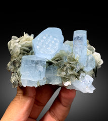 Sky Blue Color Aquamarine Crystals with Muscovite Mica from Nagar valley Hunza, Gilgit Baltistan - 372 gram