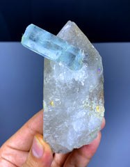 Sky Blue Aquamarine Crystal on Quartz from Shigar valley Pakistan - 273 gram