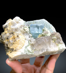 Sky Blue Color Aquamarine woth Quartz on Matrix from Shigar valley Skardu Pakistan - 665 gram
