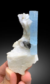 Natural Sky Blue Color Aquamarine with Schorl Black Tourmaline and Feldspar from Shigar valley Skardu Pakistan - 97 gram