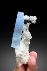 Natural Sky Blue Color Aquamarine with Schorl Black Tourmaline and Feldspar from Shigar valley Skardu Pakistan - 97 gram