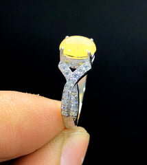 Ethopian Opal with White Zircon Ring, Natural Opal, Opal Jewellry, Handmade Ring, Sterling Silver 925, Opal Gemstone, Gemstone Jewellry