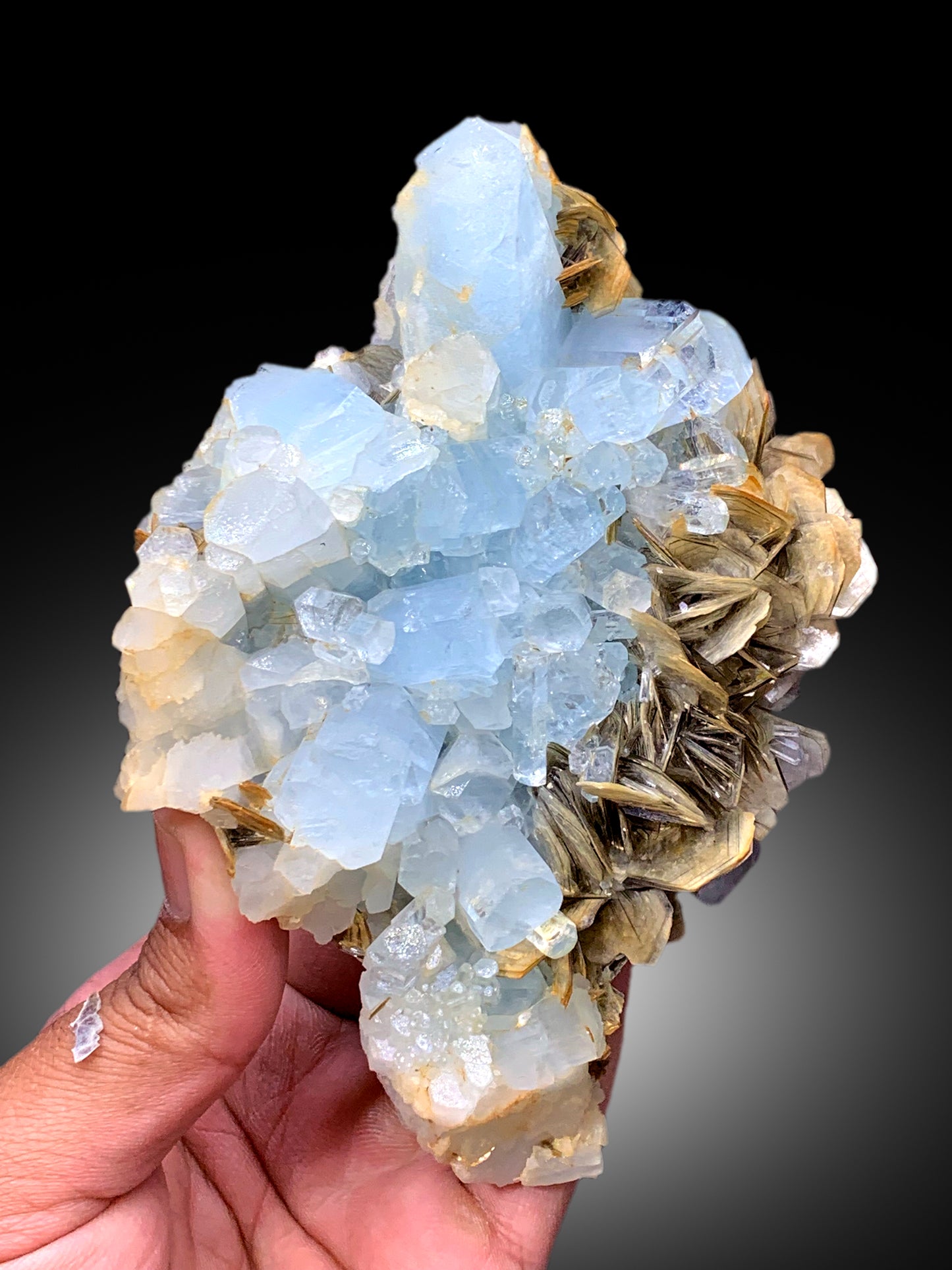 Sky Blue Aquamarine Cluster with Muscovite Mica, Aquamarine Specimen, Raw Mineral, Aquamarine from Chumar Bakhoor Gilgit Pakistan - 474 gram