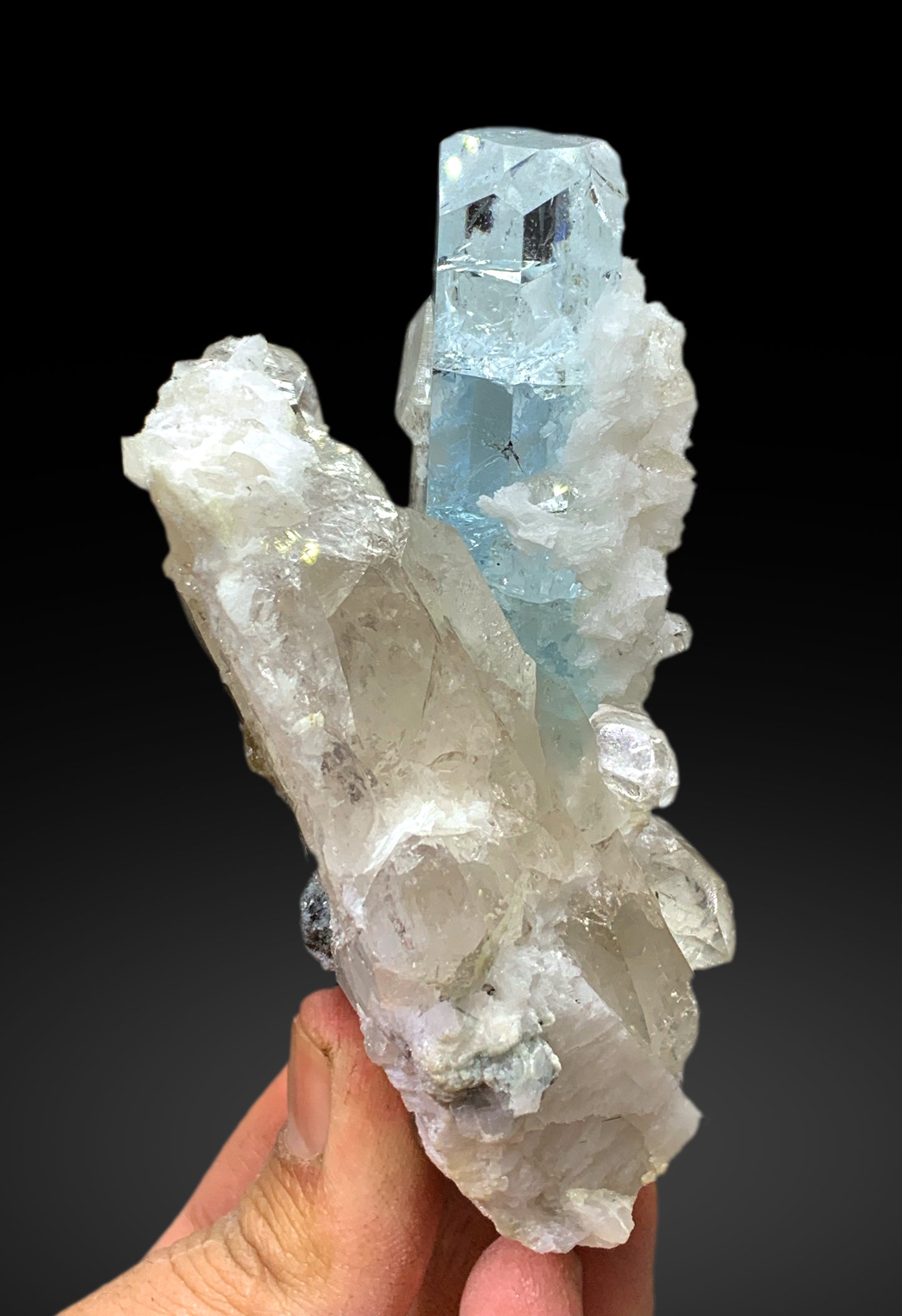Aquamarine Crystal with Topaz, Albite and Quartz Specimen, Blue Aquamarine, Aquamarine Specimen From Skardu Pakistan 337 Gram