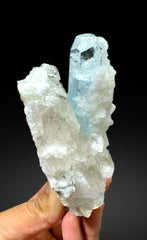 Aquamarine Crystal with Topaz, Albite and Quartz Specimen, Blue Aquamarine, Aquamarine Specimen From Skardu Pakistan 337 Gram