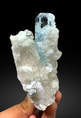 Aquamarine Crystal with Topaz, Albite and Quartz Specimen, Blue Aquamarine, Aquamarine Specimen From Skardu Pakistan 337 Gram