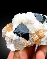Natural Topaz Crystals with Schorl Black Tourmalines, Quartz and Cleavelandite Albite, Topaz Specimen - 240 gram
