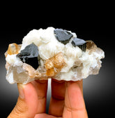 Natural Topaz Crystals with Schorl Black Tourmalines, Quartz and Cleavelandite Albite, Topaz Specimen - 240 gram