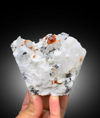 Orange Color Spessartite Garnet Crystals with Quartz, Schorl and Feldspar, Garnet Specimen, Garnet from Skardu Pakistan - 527 gram