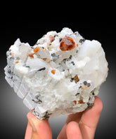 Orange Color Spessartite Garnet Crystals with Quartz, Schorl and Feldspar, Garnet Specimen, Garnet from Skardu Pakistan - 527 gram