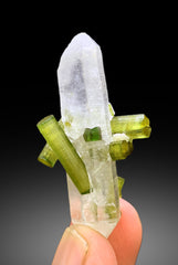 Lush Green Color Tourmaline Crystals on Quartz from Chapu Mine Skardu Pakistan - 12 gram