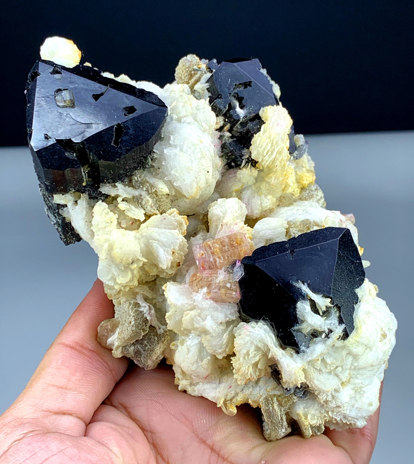 Natural Pink Color Apatite Crystals with Tantalite, Schorl Black Tourmalines and Albite, Mineral Specimen from Skardu Pakistan - 589 gram