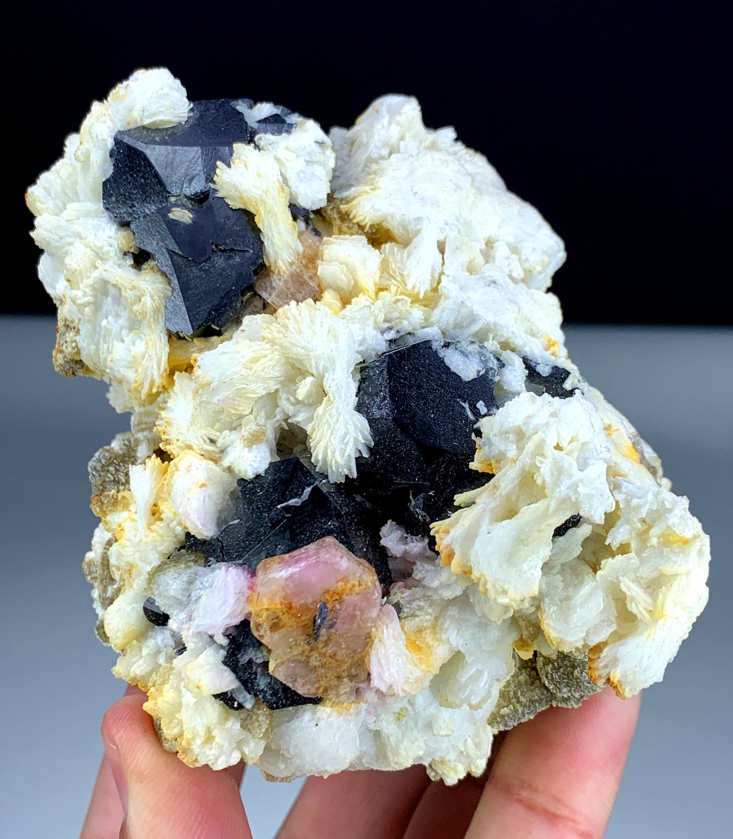 Pink Apatite Crystals with Tantalite, Schorl and Albite, Rare Specimen, Apatite Crystal, Mineral Specimen from Skardu Pakistan, 626 g