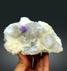 Natural Purple Color Apatite Crystals with Quartz and Albite, Apatite Specimen, Raw Mineral, Apatite from Afghanistan - 773 gram