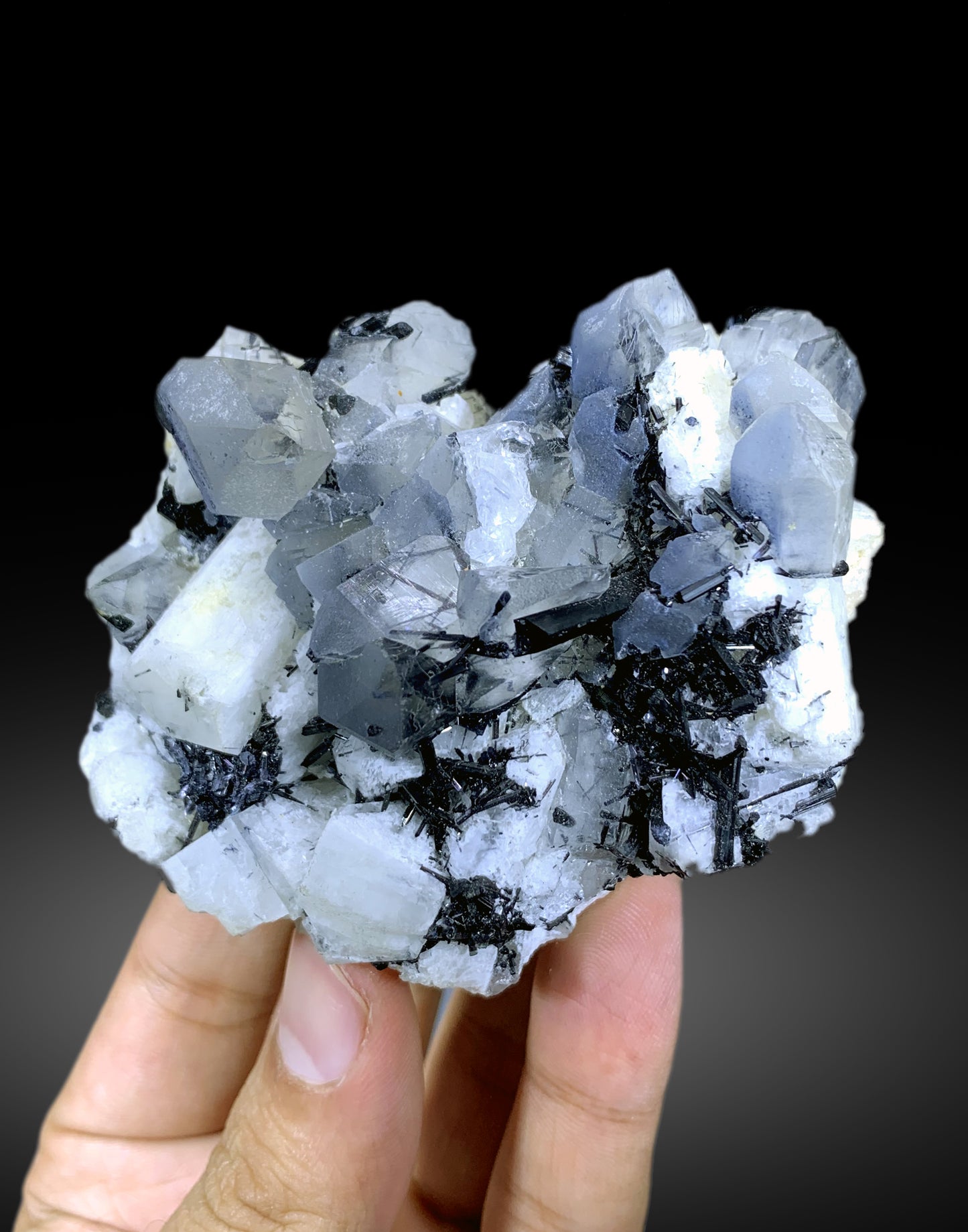 Indicolite Blue Quartz with Black Tourmalines on Feldspar from Skardu Pakistan - 229 gram