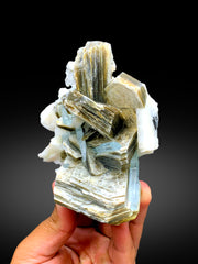 Natural Sky Blue Aquamarine Crystals with Muscovite Mica and Feldspar, Aquamarine Specimen, Shigar Aquamarine - 530 gram