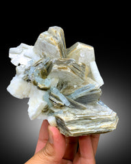 Natural Sky Blue Aquamarine Crystals with Muscovite Mica and Feldspar, Aquamarine Specimen, Shigar Aquamarine - 530 gram