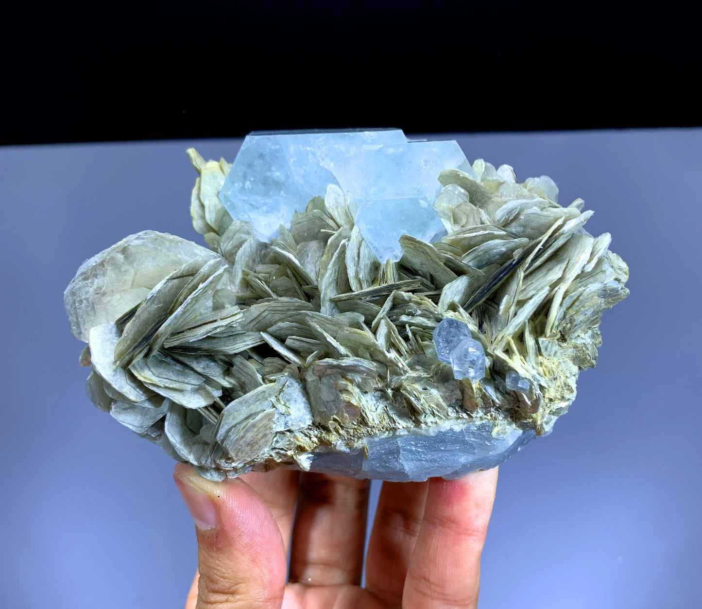Sky Blue Aquamarine Crystals on Mica from Nagar valley District Skardu Pakistan - 508 gram
