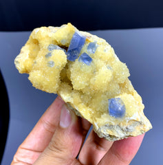 Blue Celestine Crystals on Yellow Calcite from Afghanistan - 279 gram