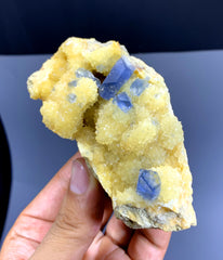 Blue Celestine Crystals on Yellow Calcite from Afghanistan - 279 gram