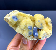 Blue Celestine Crystals on Yellow Calcite from Afghanistan - 279 gram