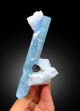 Natural Sky Blue Aquamarine Crystal with Schorl Black Tourmaline and Feldspar, Aquamarine Specimen, Aquamarine from Shigar Pakistan - 249 g