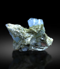 Blue Aquamarine Crystals on Muscovite from Pakistan - 202 gram