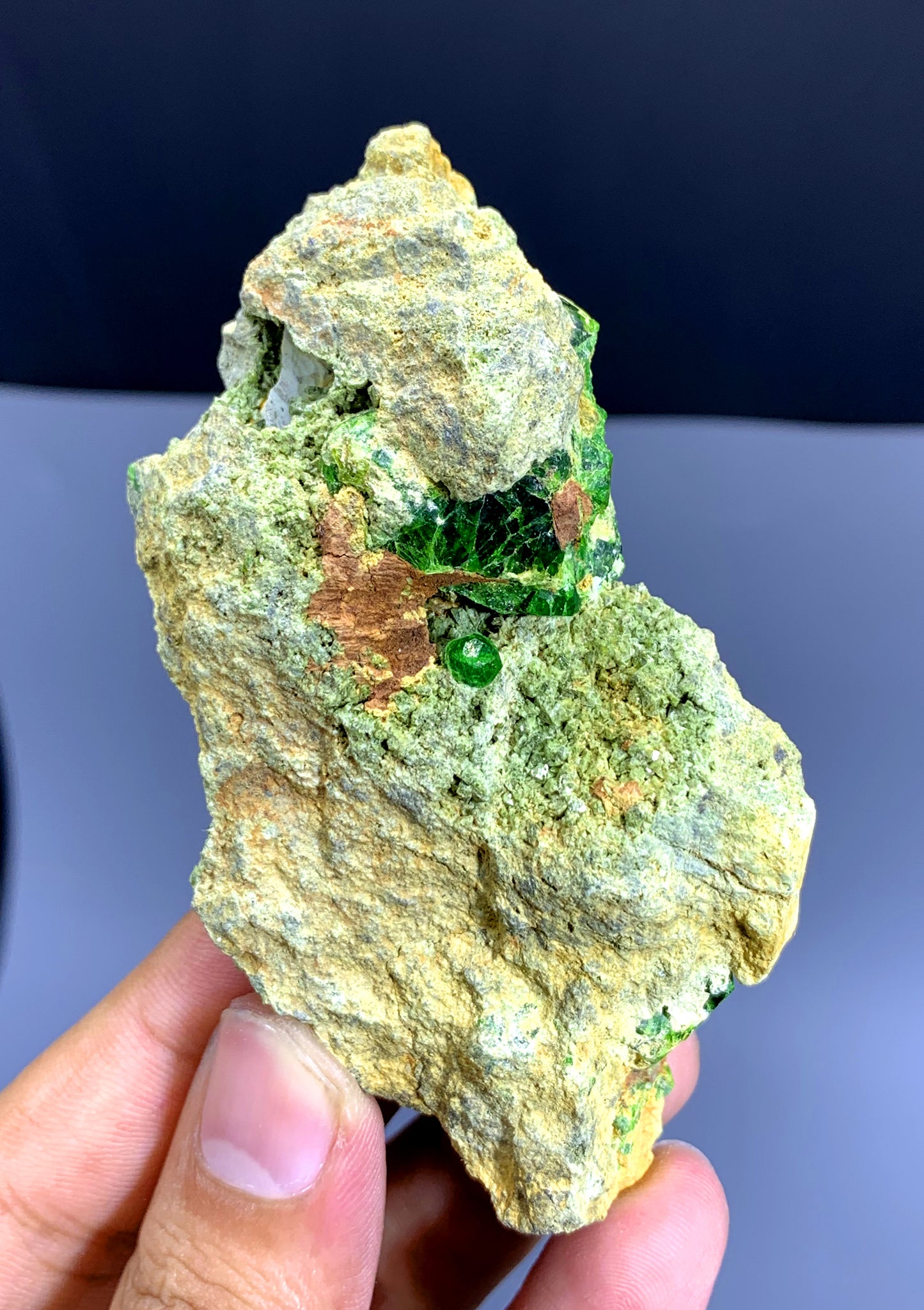 Lush Green Demantoid Garnet Crystals on Matrix - 119 gram