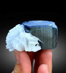 Natural Blue Cap Tourmaline Crystal with Cleavelandite Albite, Paprok Tourmaline, Raw Mineral, Tourmaline Specimen - 178 gram