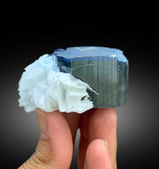 Natural Blue Cap Tourmaline Crystal with Cleavelandite Albite, Paprok Tourmaline, Raw Mineral, Tourmaline Specimen - 178 gram