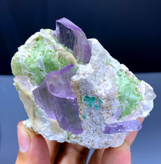 Pink Kunzite with Green Tourmalines on Albite from Afghanistan - 136 gram