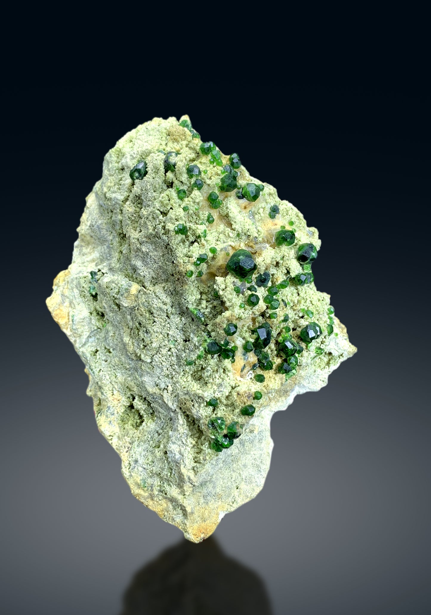Lush Green Demantoid Garnet Cluster on Matrix - 145 gram
