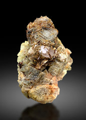 Golden Rutile on Pink Apatite, Quartz & Siderite Specimen from Pakistan - 302 grams