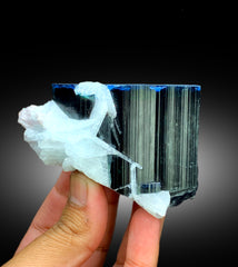 Natural Blue Cap Tourmaline with Cleavelandite Albite, Tourmaline Crystal, Paprok Tourmaline, Tourmaline Specimen - 459 gram