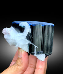 Natural Blue Cap Tourmaline with Cleavelandite Albite, Tourmaline Crystal, Paprok Tourmaline, Tourmaline Specimen - 459 gram