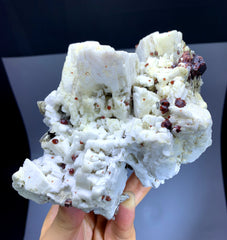 Red Spessartine Garnet with Aquamarines on Feldspar from Pakistan - 998 gram