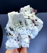 Red Spessartine Garnet with Aquamarines on Feldspar from Pakistan - 998 gram