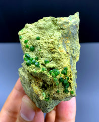 Lush Green Demantoid Garnet Crystals Cluster on Matrix, Garnet Specimen - 150 gram